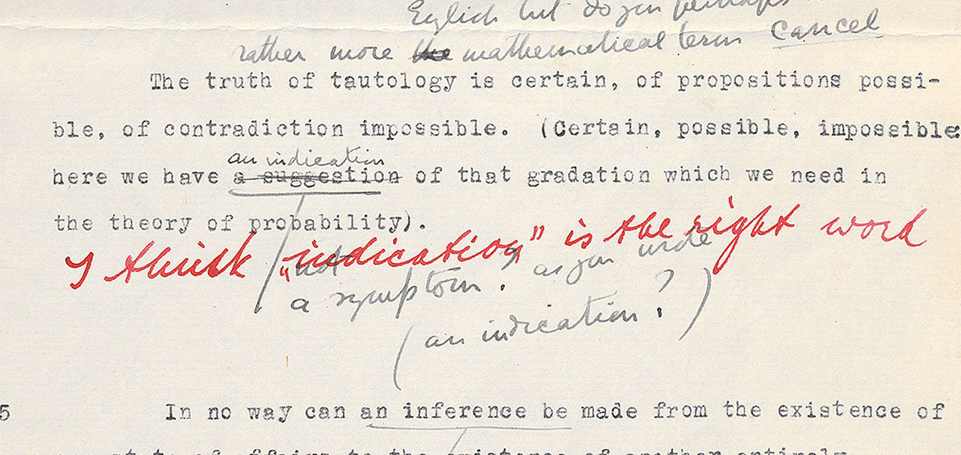 Ludwig Wittgensteins „Tractatus logico-philosophicus“, Typoskriptblatt mit Kommentaren Ludwig Wittgensteins und Charles Kay Ogdens