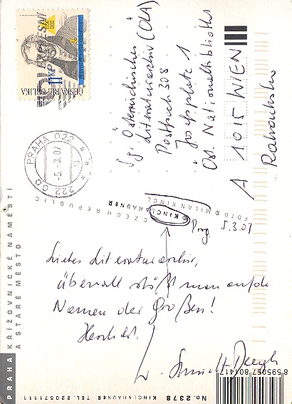 Postkarte aus Prag Rückseite