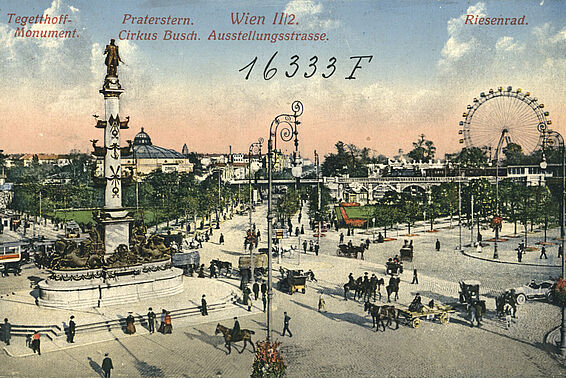 Wien, Ausstellungsstraße mit Praterstern und Riesenrad, Ansichtskarte