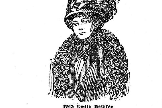 Emily Davison, Zeitungsillustration; aus: Neue Illustrierte Wochenschau, 6. Jg., Nr. 24, 14. Juni 1913, Seite 15