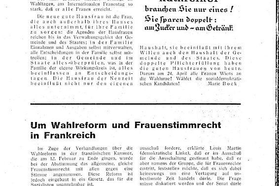  Um Wahlreform und Frauenstimmrecht in Frankreich. In: Die Frau, 41. Jg., Nr. 4, Ausgabe April 1932, Seite 13