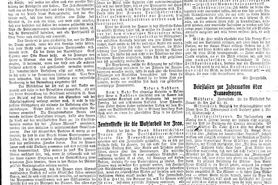 Zentralstelle für die Wahlarbeit der Frauen; aus: Fremden-Blatt (Morgen-Ausgabe), 73. Jg., Nr. 11, 12. Jänner 1919, Seite 13