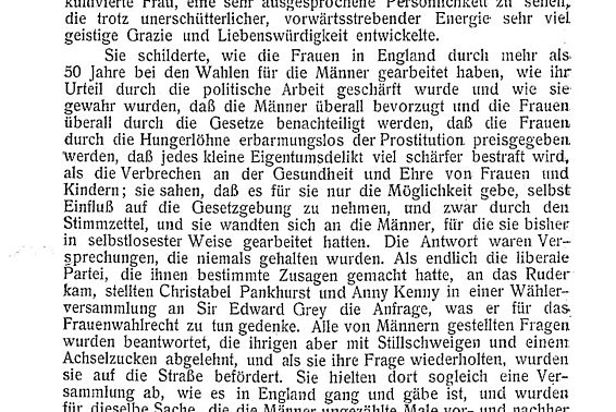 „Wie ich Suffragette wurde“. In: Der Bund, 8. Jg., Nr. 1, Jänner 1913, Seite 6-7