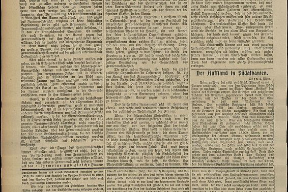 Freundlich, Emmy: Das allgemeine und gleiche Frauenwahlrecht; aus: Arbeiter-Zeitung, 26. Jg., Nr. 61, 3. März 1914, Seite 2