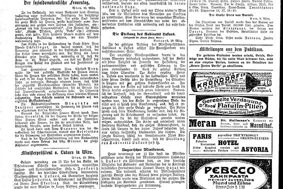 Der sozialdemokratische Frauentag; aus: Neue Freie Presse, Nr. 17438, 10. März 1913, Seite 6