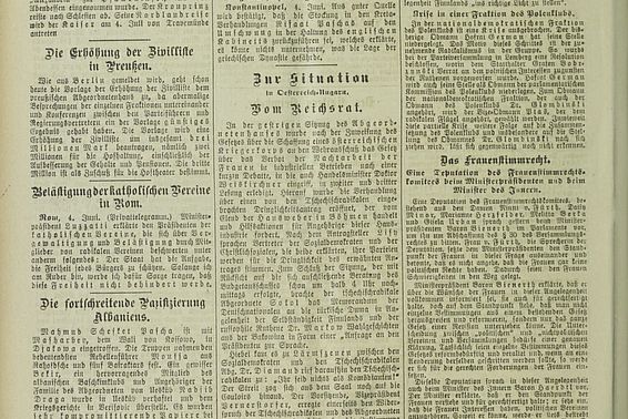 Das Frauenstimmrecht; aus: Neuigkeits-Welt-Blatt, 37. Jg., Nr. 136, 5. Juni 1910, Seite 2