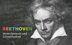 Ludwig van Beethoven an der Missa solemnis schreibend. Lithografie von Josef Kriehuber nach einem Gemälde von Josef Karl Stieler, um 1840 (grafisch bearbeitet)