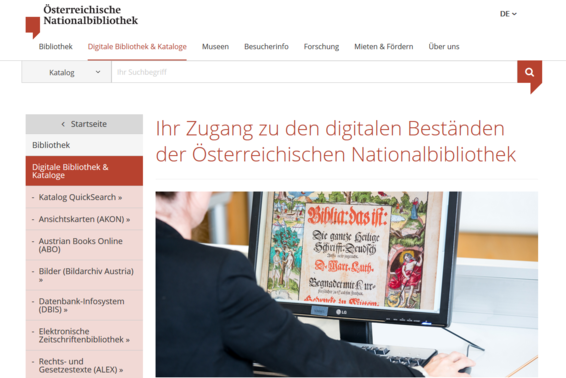 Screenshot www.onb.ac.at Digitale Bibliothek & Kataloge
