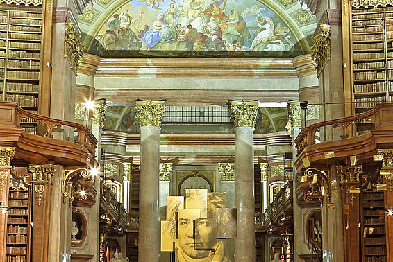 Prunksaal der Österreichischen Nationalbibliothek mit der Beethoven Sonderausstellung – © Österreichische Nationalbibliothek