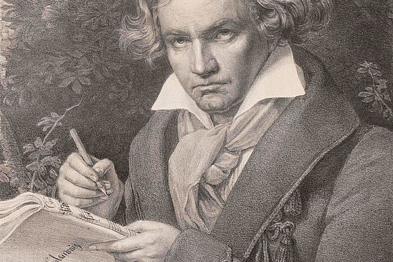 Ludwig van Beethoven, Grafik von E. Dürck nach einem Gemälde von Josef Karl Stieler