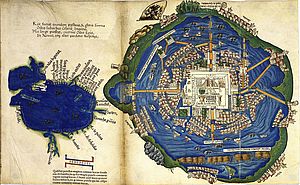Hernán Cortés, Plan von Mexiko Stadt und Skizze der Karibik, vor 1522