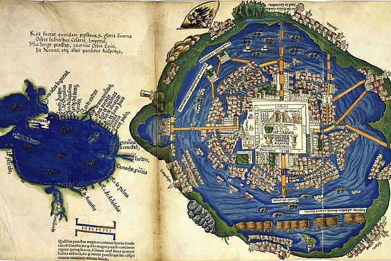 Hernán Cortés, Plan von Mexiko Stadt und Skizze der Karibik, vor 1522 