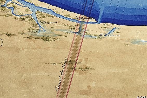 Detail, Alois Negrelli, Adolphe Linant de Bellefonds, Suezkanal-Planung, um 1847