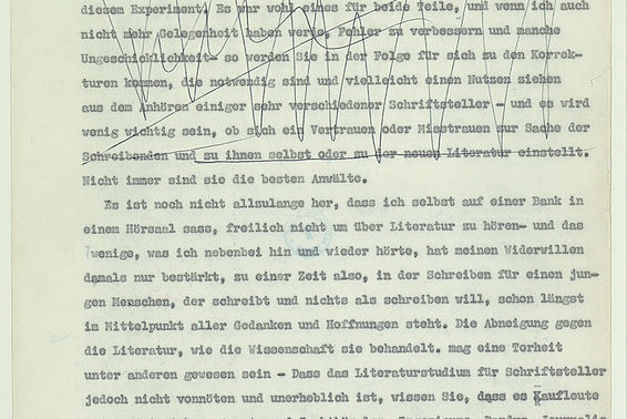 Ingeborg Bachmann: 5. Frankfurter Poetikvorlesung „Literatur als Utopie“, Typoskript zur Vorlesung vom 24. Februar 1960 – © Österreichische Nationalbibliothek
