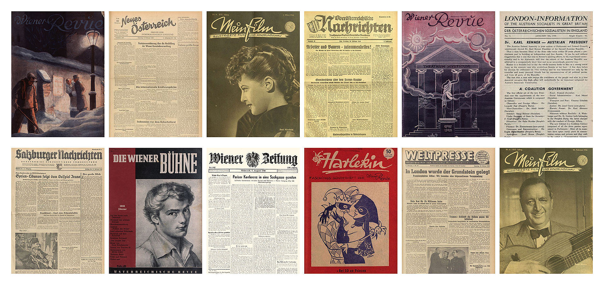 Collage aus Titelblättern alter Zeitungen
