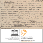 UNESCO Weltkulturerbe-Logo mit einer Handschrift von Ludwig Wittgenstein 