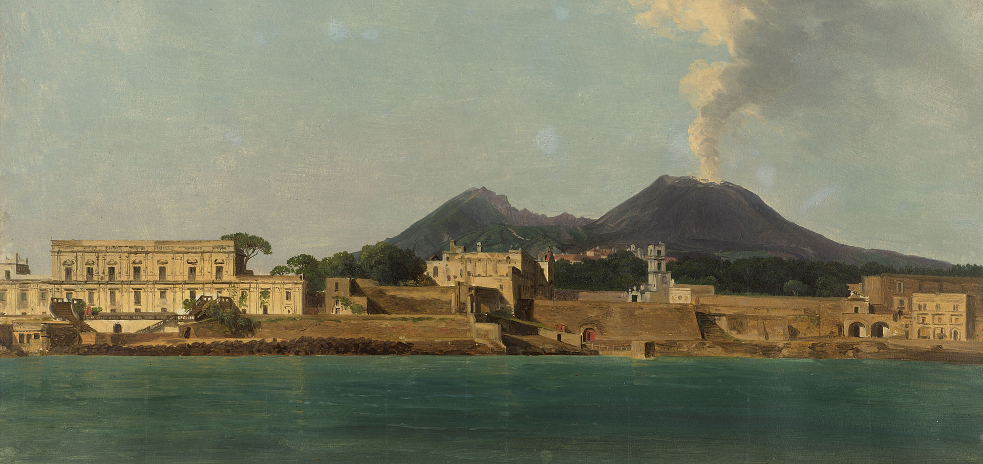 Gemälde des Hafens von Neapel mit dem rauchenden Vesuv im Hintergrund