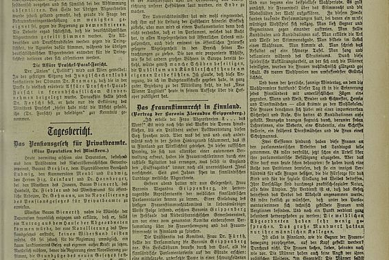 Das Frauenstimmrecht in Finnland : Vortrag der Baronin Alexandra Grippenberg. In: Neues Wiener Abendblatt 1908