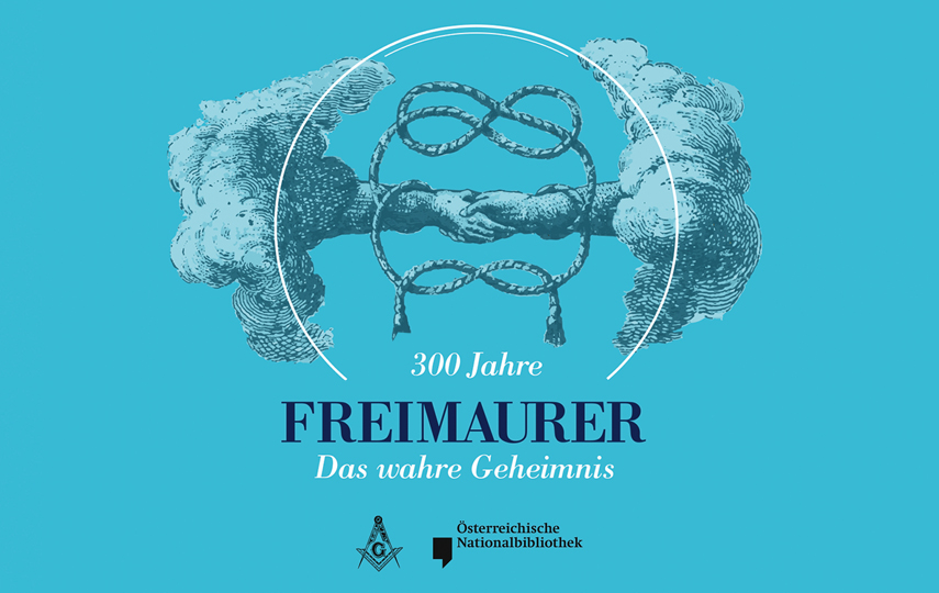 Türkises Plakat zur Ausstellung 300 Jahre Freimaurer. Das wahre Geheimnis.