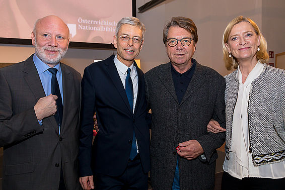 Thomas Leibnitz, Bernhard Fetz, Peter Rosei und Johanna Rachinger – © Österreichische Nationalbibliothek/APA-Fotoservice/Schedl