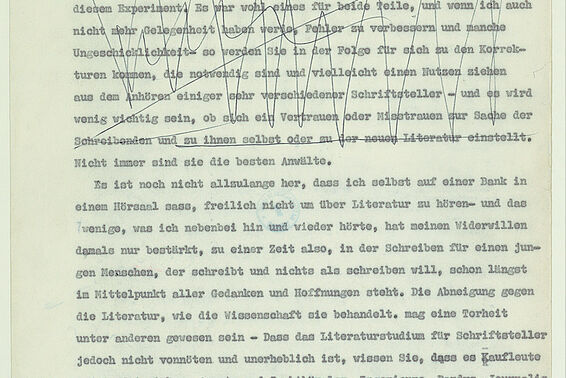 Ingeborg Bachmann: 5. Frankfurter Poetikvorlesung „Literatur als Utopie“, Typoskript zur Vorlesung vom 24. Februar 1960 – © Österreichische Nationalbibliothek