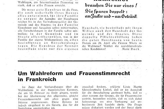  Um Wahlreform und Frauenstimmrecht in Frankreich. In: Die Frau 1932 (Zeitungstext)