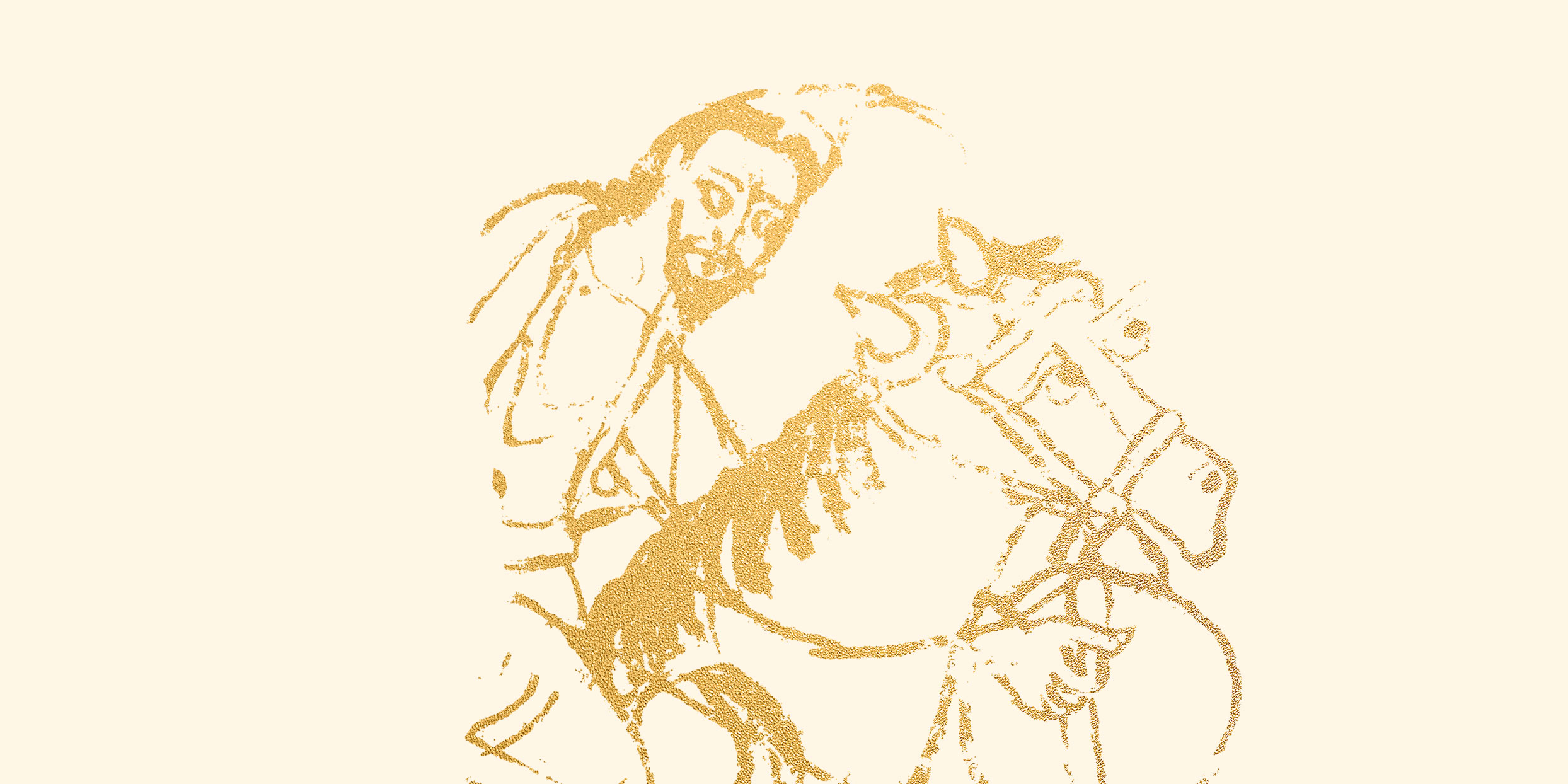 Goldener Reiter auf blau-gelbem Papier