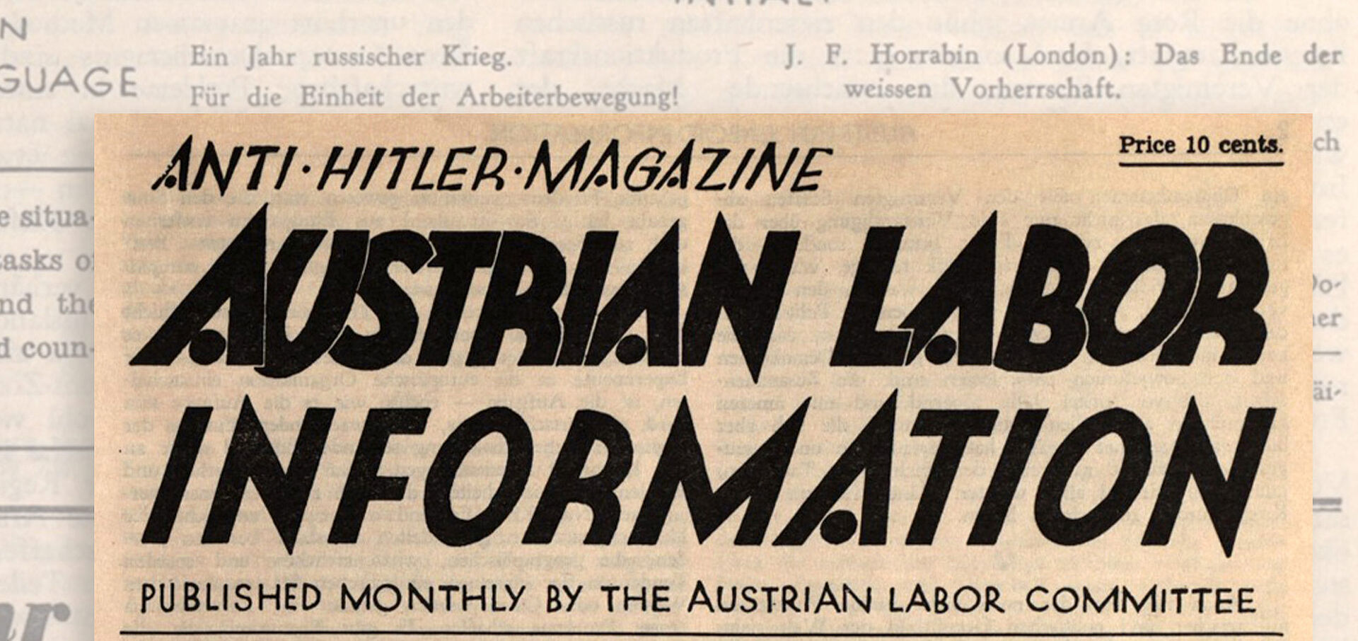 Zeitungsausschnitt mit der Aufschrift "Austrian Labor Information"