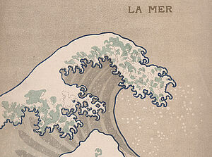 Alte Druckgrafik zeigt eine Welle, Text: La mer