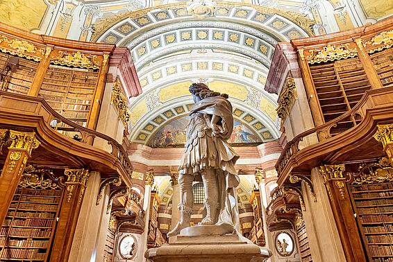 Statue von Karl VI. im Prunksaal aus der Froschperspektive