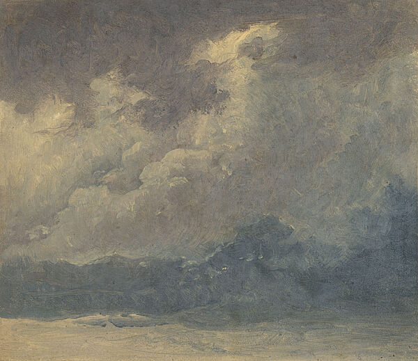 Gemäldeskizze, weiße und hellblaue Wolken und Wellen