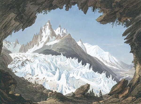 Gletscher in der Ansicht durch einen Höhleneingang