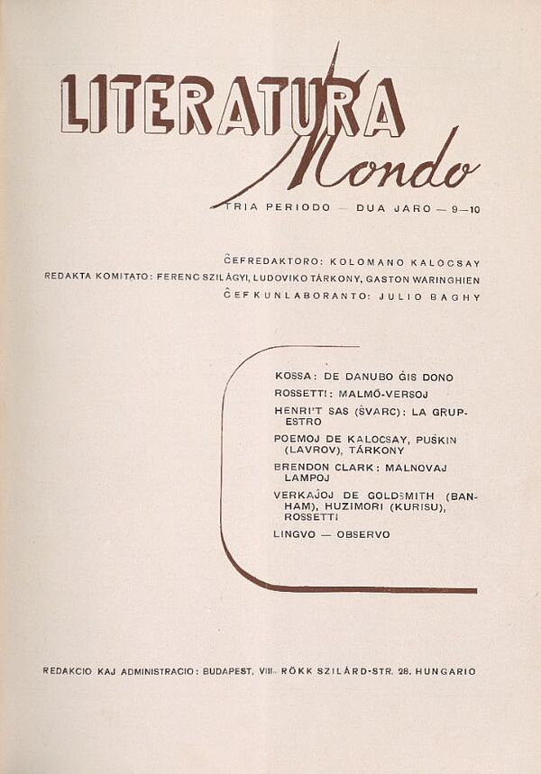 Titelblatt Literatura Mondo mit roter Schrift