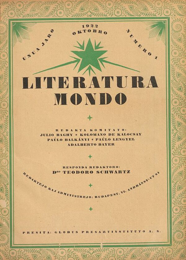 Titelblatt Literatura Mondo mit grünem Rahmen und Stern