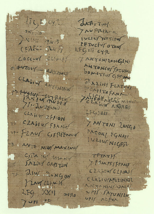 Scan eines Papyrus mit Namensliste