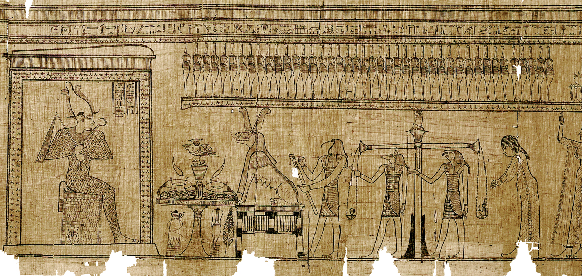 Löchriges Blatt Papyrus, Zeichnungen vom Totengericht