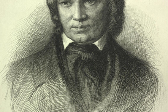 Zeichnung, Mann mit etwa längeren Haaren und Anzug
