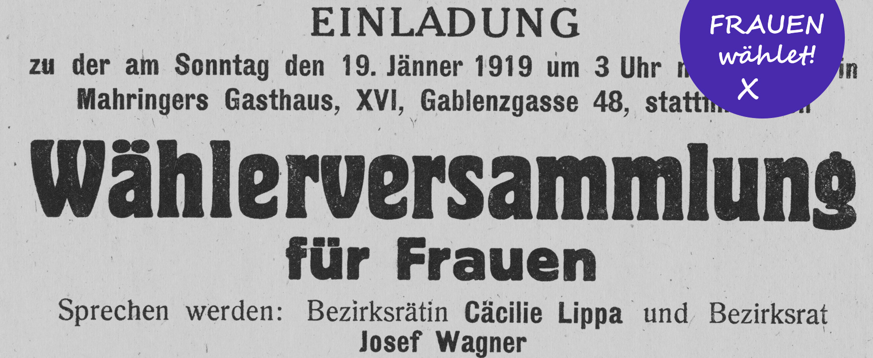 Einladung zur Wählerversammlung für Frauen, Jänner 1919 (Flugblatt)