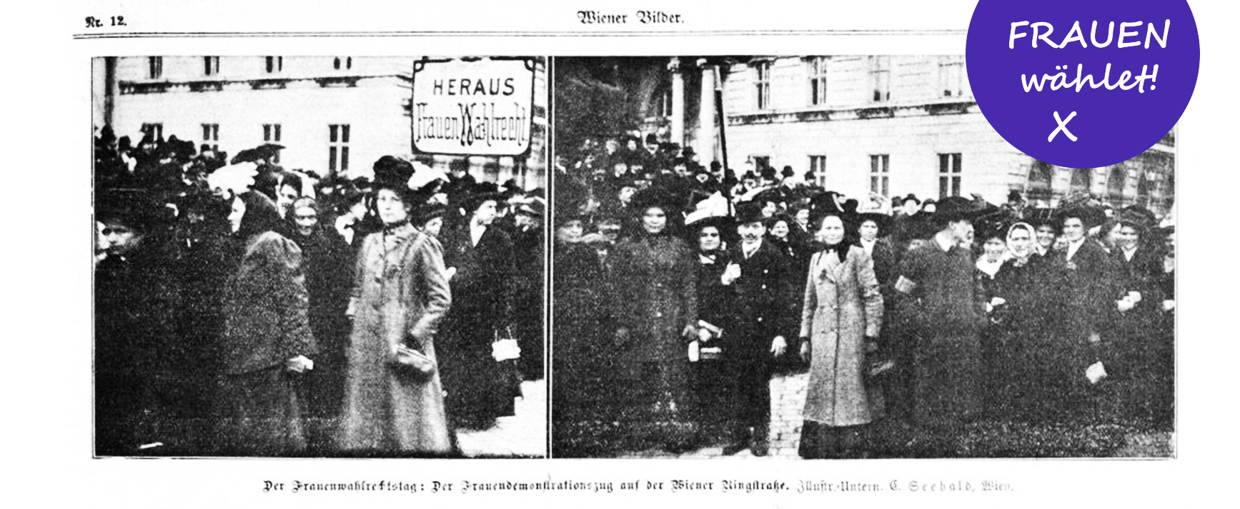 Frauendemonstrationszug für das allgemeine Frauenwahlrecht am 19. März 1911 (Fotografie)