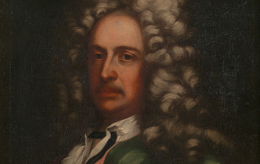 Porträt Gemälde eines Mannes mit silberner Perücke
