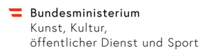 Logo mit rot-weiß-roter Flagge und Text "Bundesministerium. Kunst, Kultur, öffentlicher Dienst und Sport"