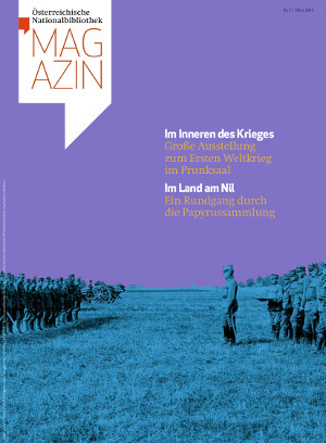 Soldaten des 1. Weltkriegs stehen sich auf einem Feld gegenüber, Cover des ÖNB Magazins 2/2013