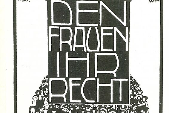 Frauendemonstrationszug unter dem Banner "Den Frauen ihr Recht" (Plakatgrafik)