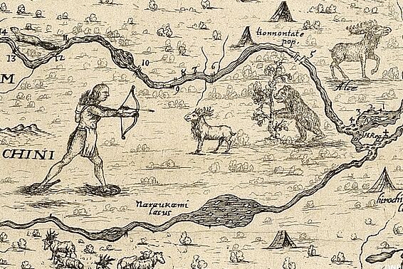 Mann mit Pfeil und Bogen, Elch und Bär, Kartendetail