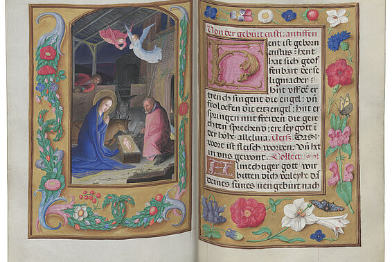 Darstellung der Geburt Christi, prachtvoll verziertes Buch