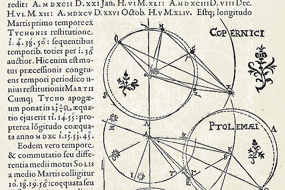 Geometrische Zeichnungen und lateinischer Text auf Buchseite