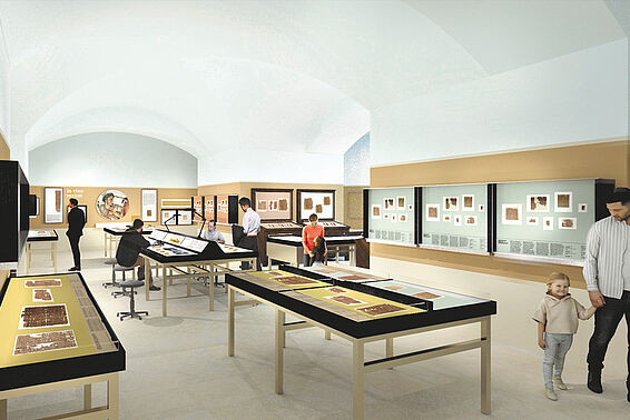 Ausstellungsraum im Papyrussmuseum mit BesucherInnen