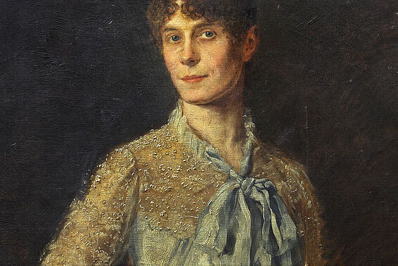 Porträt Berta Zuckerkandls, blaues Kleid, Gemälde (Öl auf Leinwand): Vilma Elisabeth von Parlaghy Brochfeld, 1886 – © Österreichische Nationalbibliothek