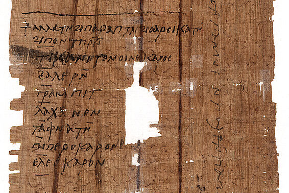 Papyrus: Liste mit Lorbeerwein und Fischbrühe gemischt mit Wein 