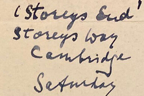 Handgeschriebener Brief von Ludwig Wittgenstein mit "Storeys End" als Absenderadresse